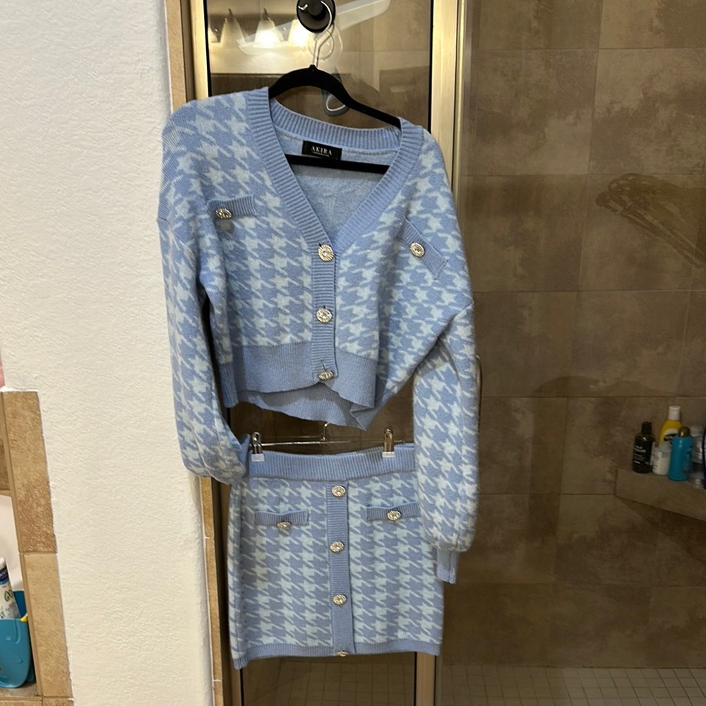 Blue Houndstooth Skirt